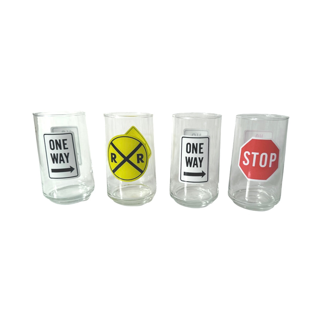 Vintage Retro Road Sign Glasses (Set of 4)