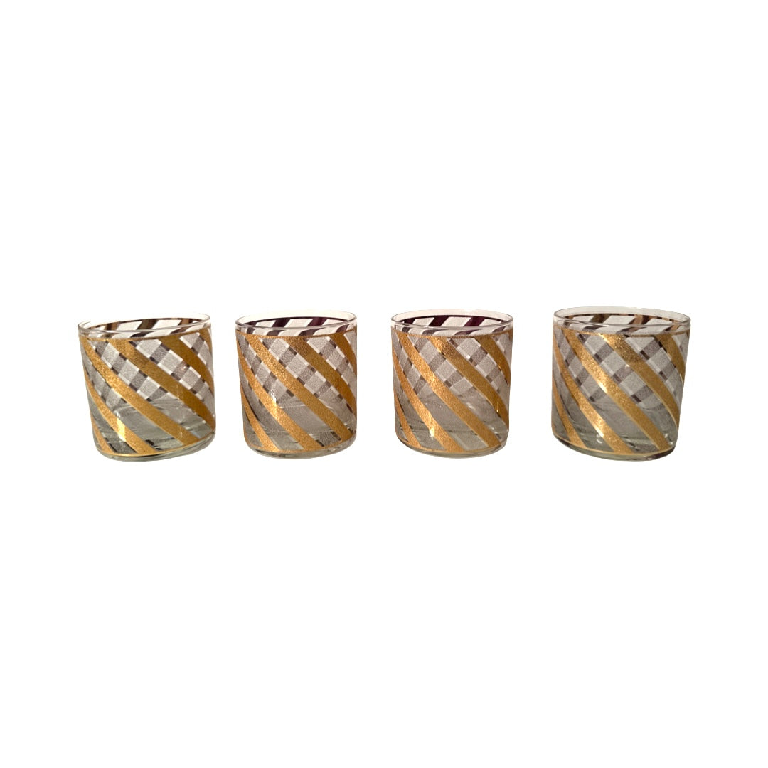 Culver Mid-Century Gold and Frosted Swirl Glasses (Set of 4)