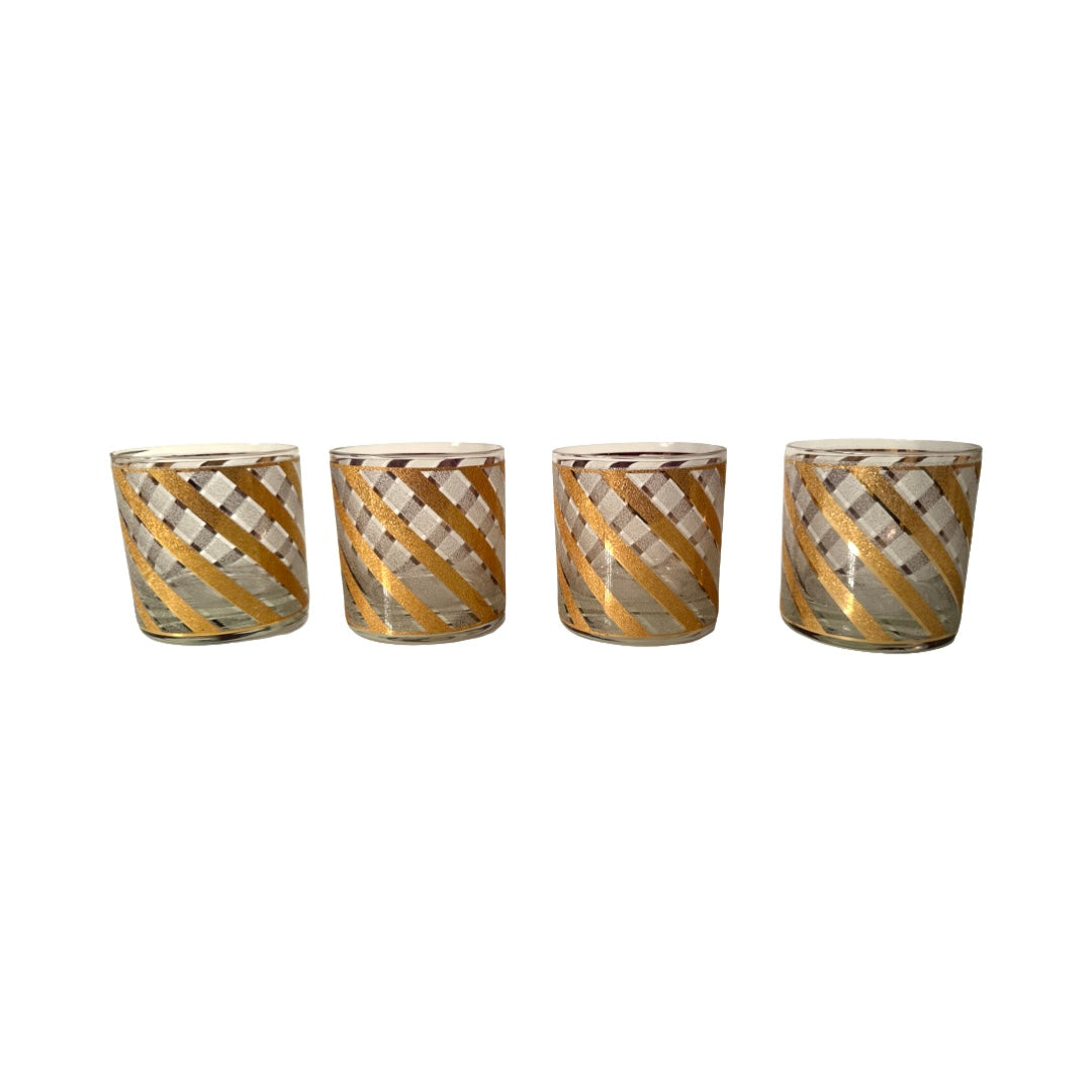 Culver Mid-Century Gold and Frosted Swirl Glasses (Set of 4)