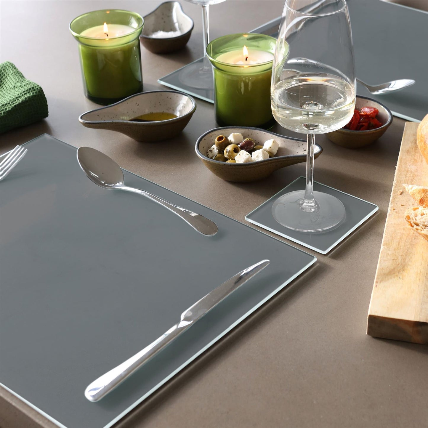 12pc 40cm x 30cm Glass Placemats & Coasters Set
