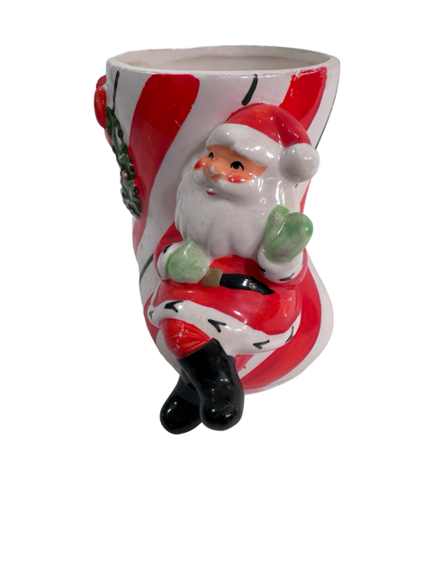 Vintage Santa Sitting on Striped Boot Planter