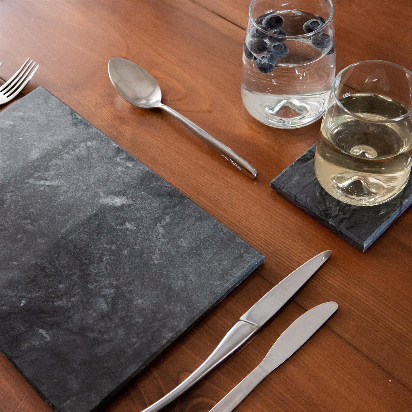 12pc Black Marble Placemats & Square Coasters Set