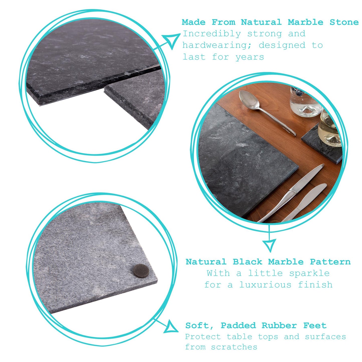 12pc Black Marble Placemats & Square Coasters Set