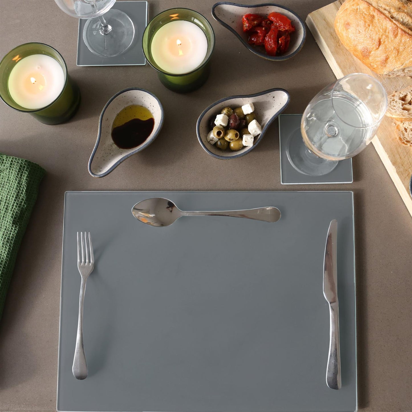 12pc 40cm x 30cm Glass Placemats & Coasters Set