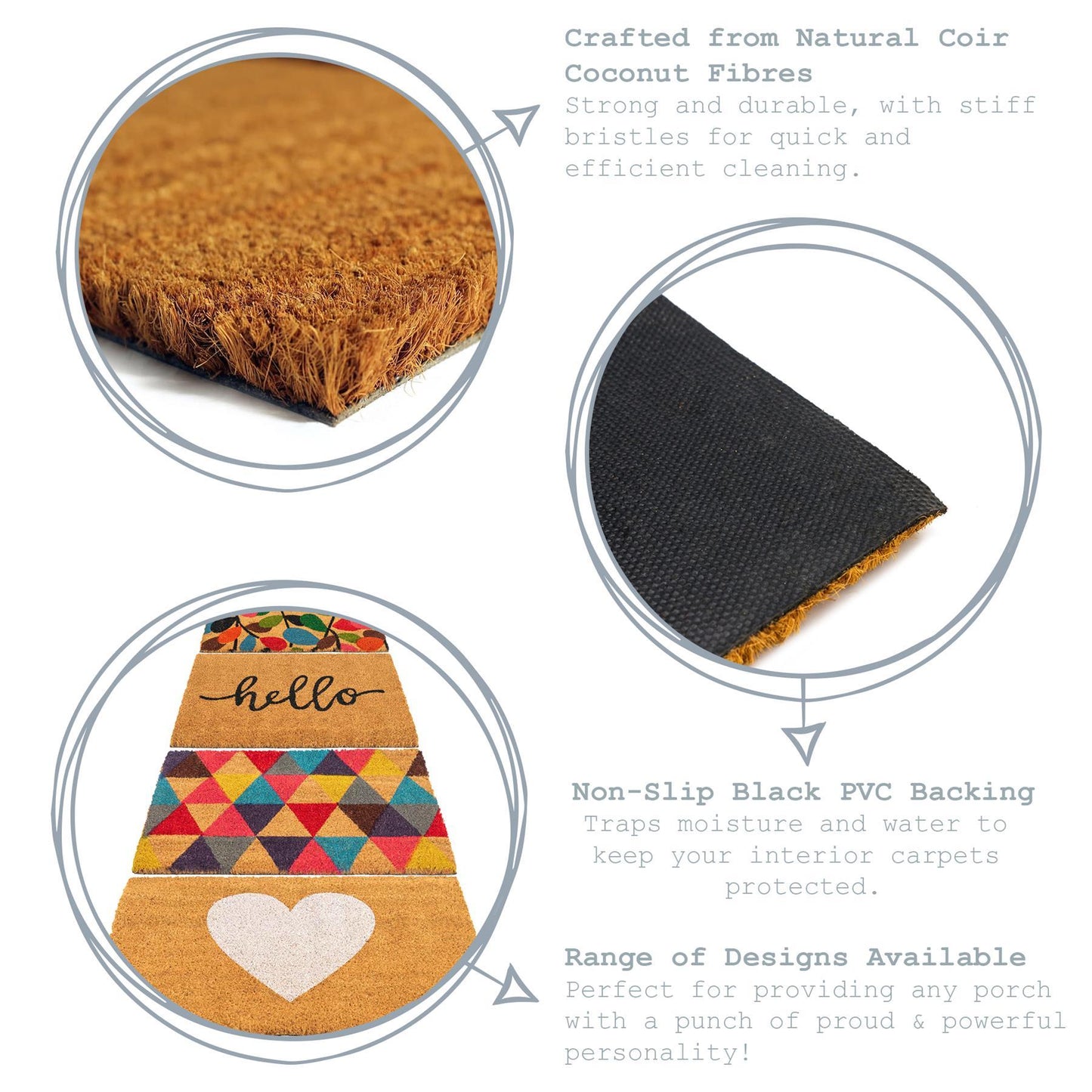60cm x 40cm White Heart Coir Door Mat