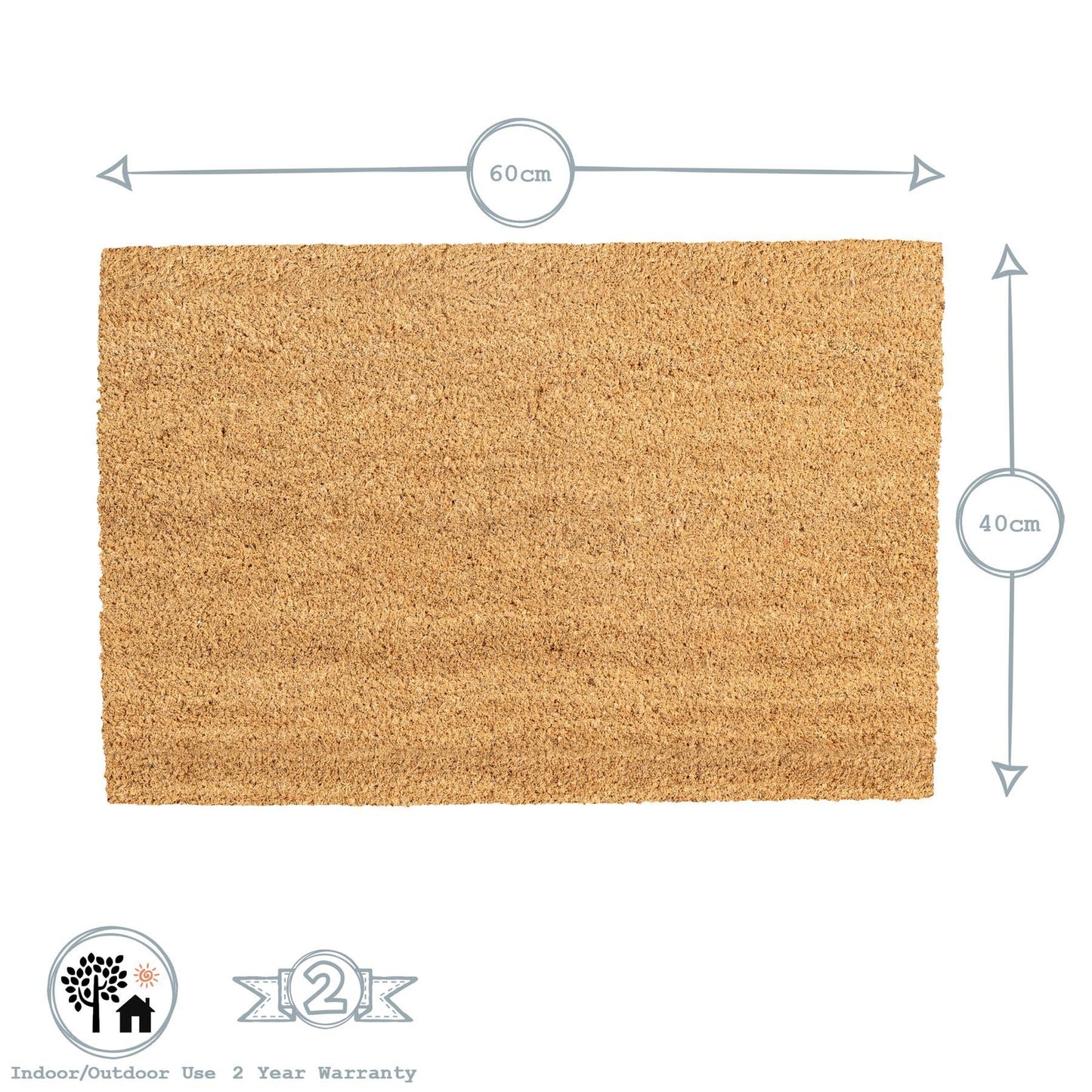 60cm x 40cm White Heart Coir Door Mat