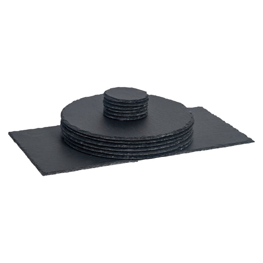 13pc Black Round Slate Placemats Set