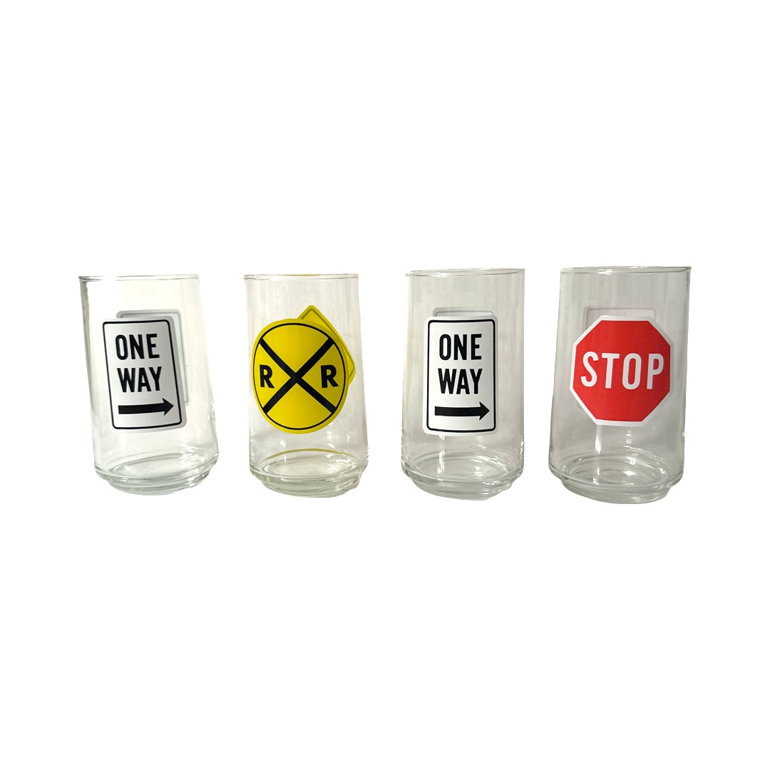 Vintage Retro Road Sign Glasses (Set of 4)