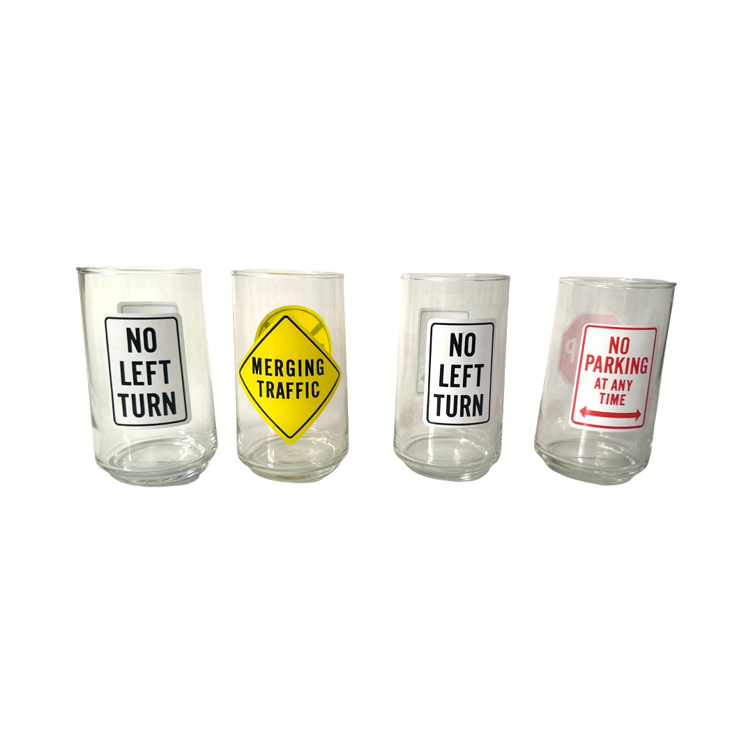 Vintage Retro Road Sign Glasses (Set of 4)