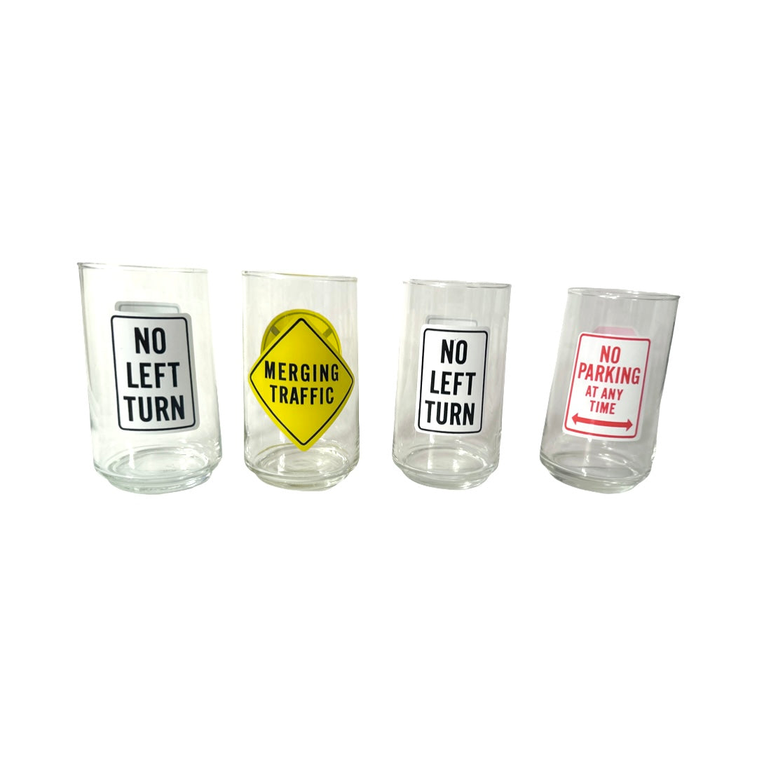 Vintage Retro Road Sign Glasses (Set of 4)