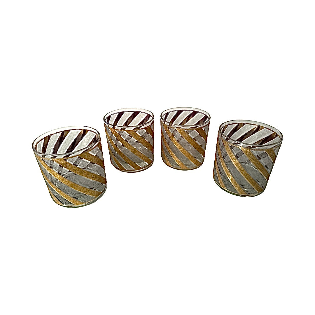 Culver Mid-Century Gold and Frosted Swirl Glasses (Set of 4)