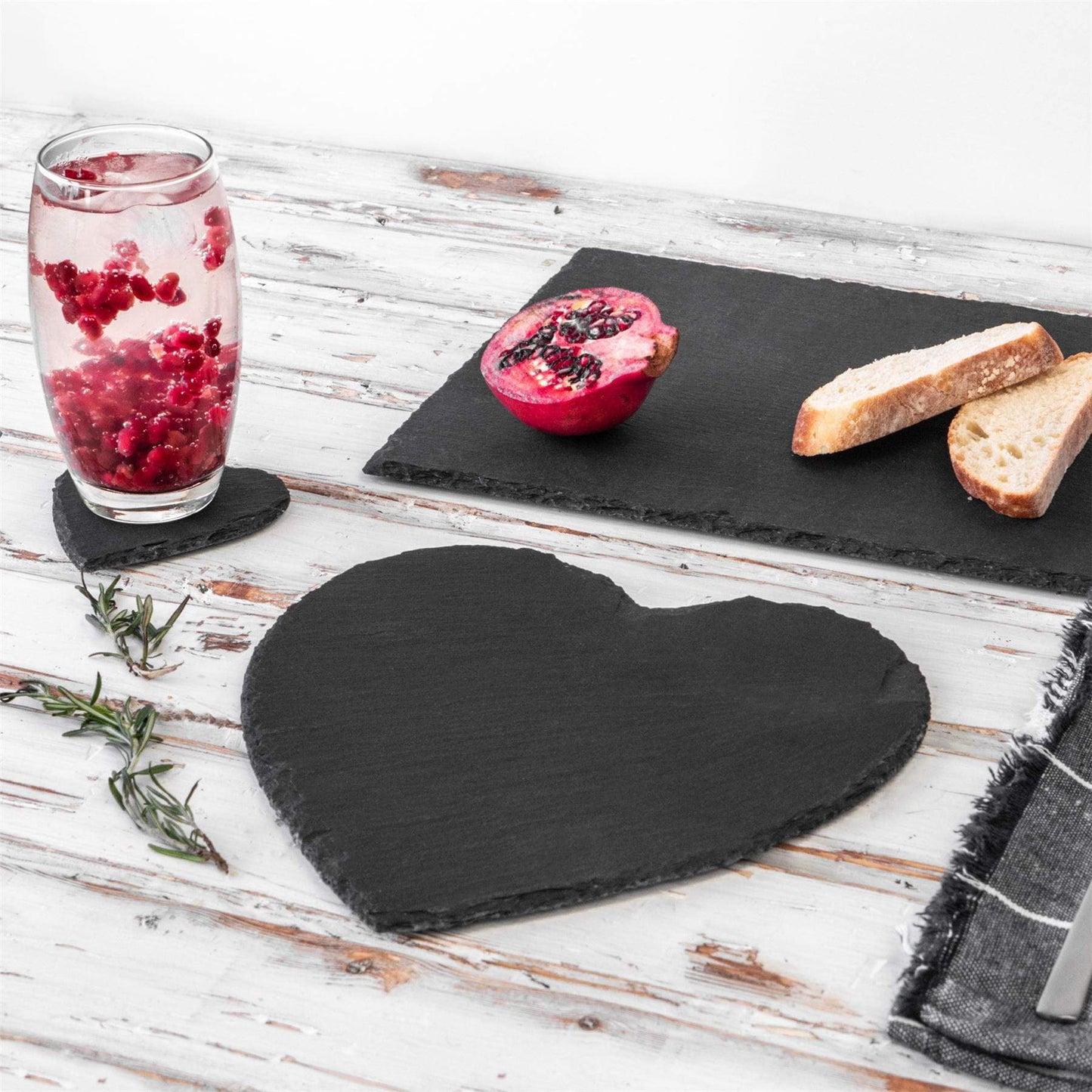 12pc Black Heart Slate Placemats & Coasters Set