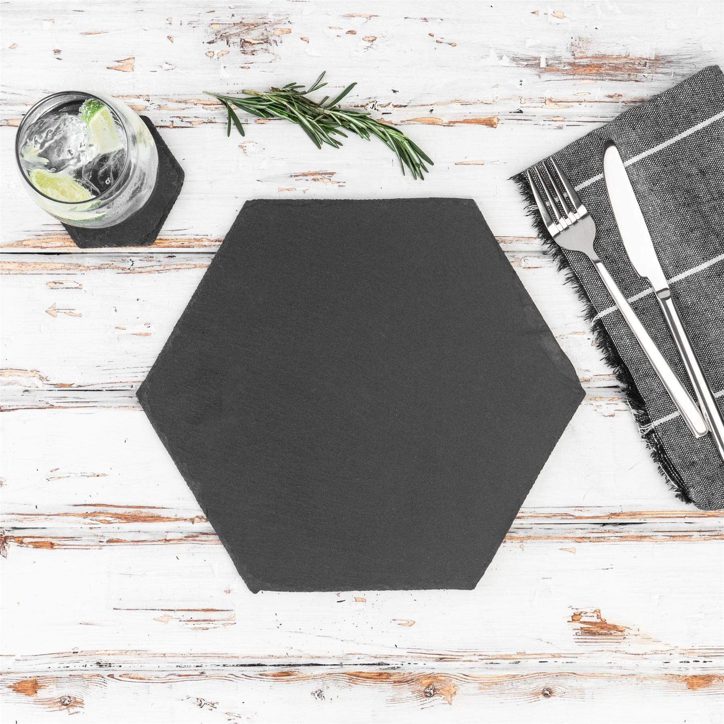 12pc Black Hexagon Slate Placemats & Coasters Set
