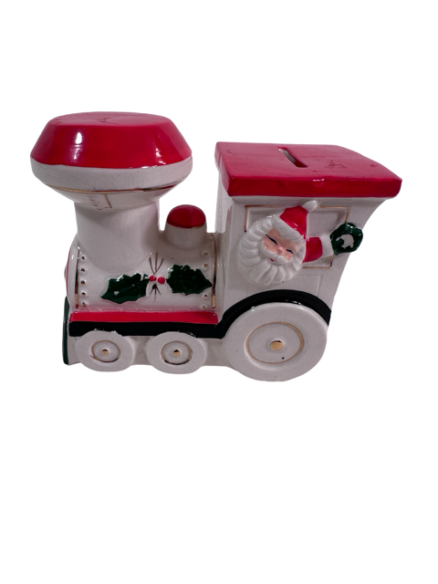 Vintage Santa and Elf Christmas Train Bank
