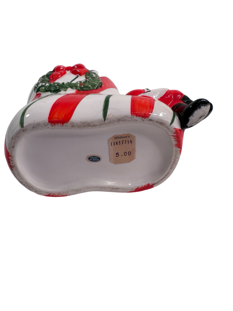 Vintage Santa Sitting on Striped Boot Planter