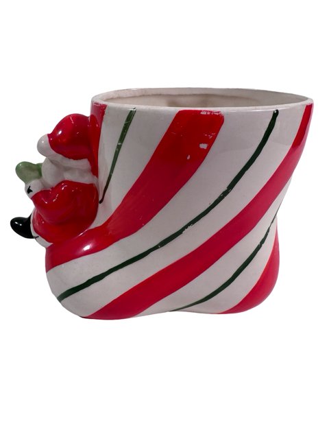 Vintage Santa Sitting on Striped Boot Planter